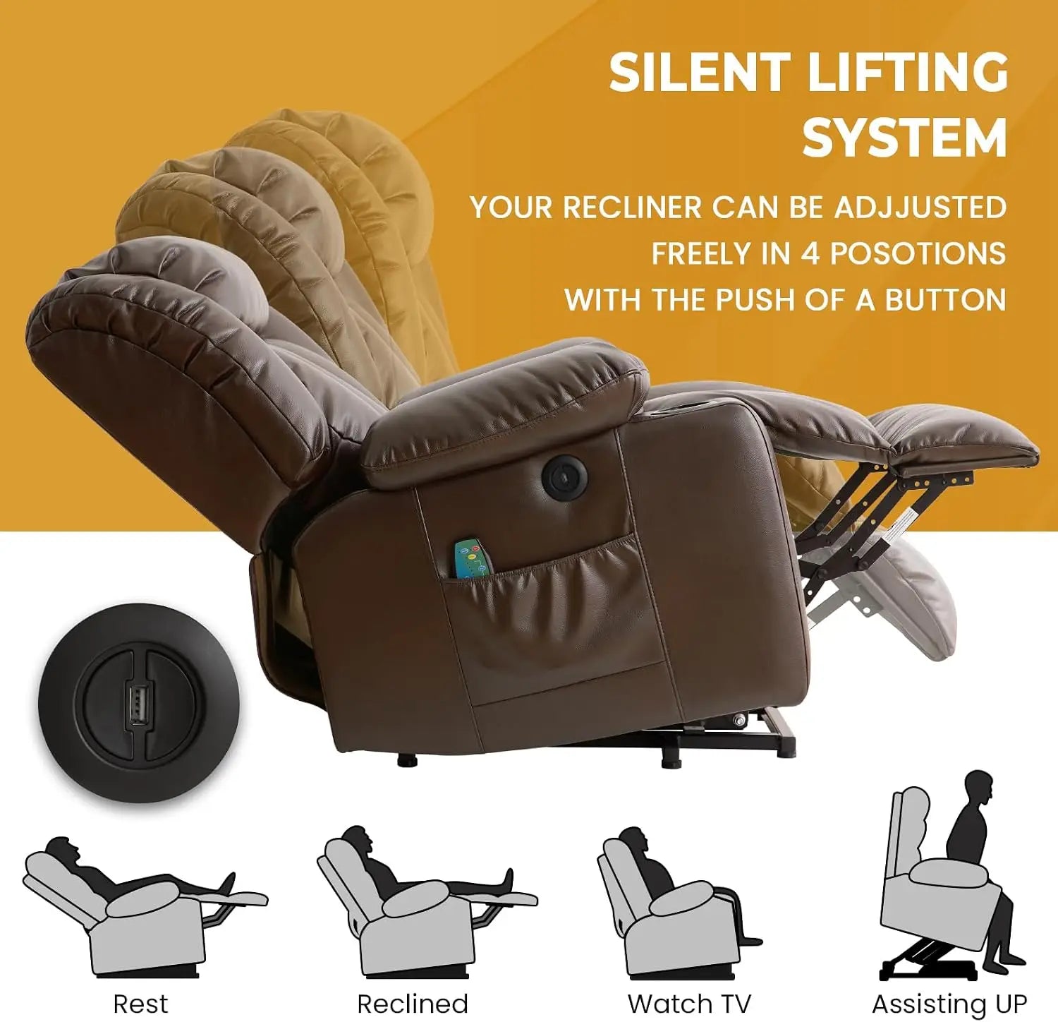 PARKOL Power Lift Recliner Chair for Elderly & Seniors, Breathable Leather Electric Recliner with Vibration Massage & Lumbar
