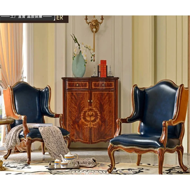 Alexander Furniture Luxury British Living Room European and American Villa Solid Wood Leather Art Single Sofa Leisure Tiger Chair