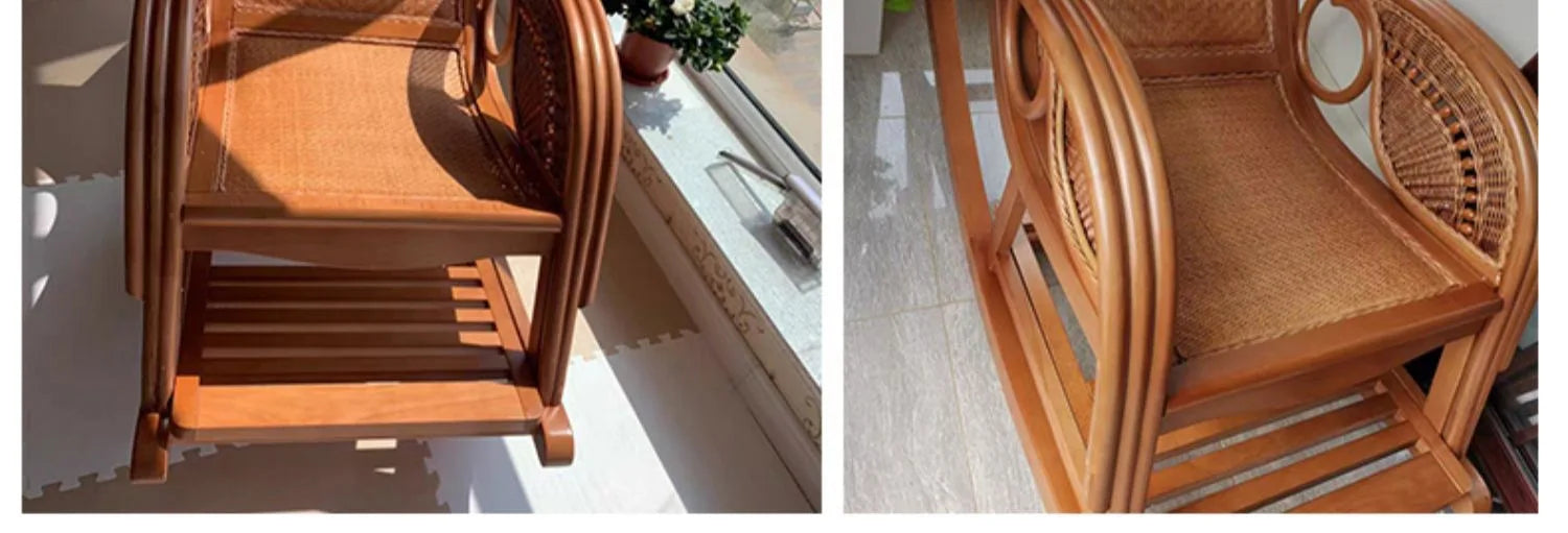 Rattan rocking chair Adult leisure recliner Natural rattan Xiao real rattan free chair Elderly solid wood new Chinese rocking ch