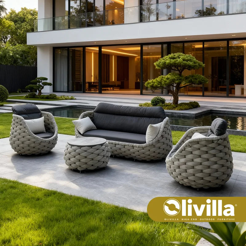 Creative Rope Weaving Lazy Sofa Villa Courtyard Leisure Outdoor Furniture Combination Homestay Open-air Aluminum Alloy Sofa Set