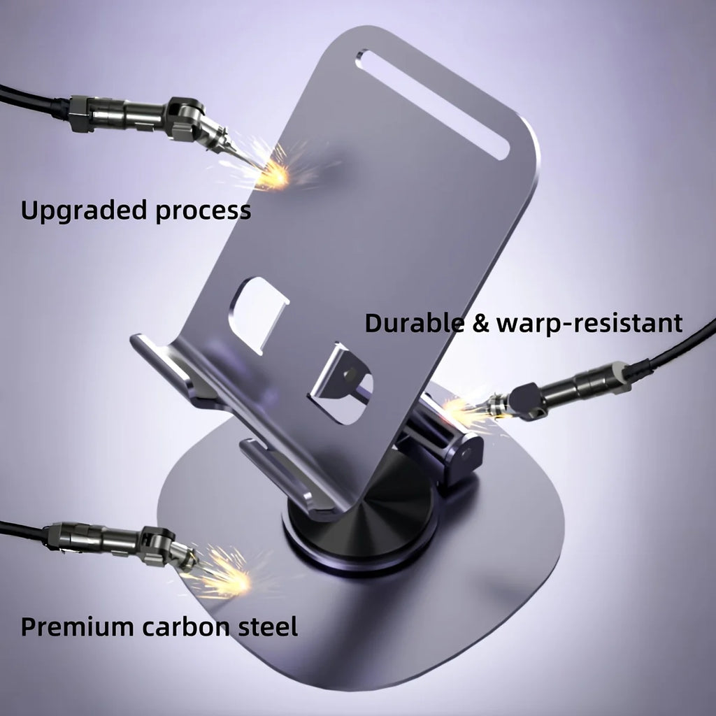 2pcs Folding Phone Stand, All-Metal Phone & Tablet Stand, 360-Degree Rotating Base with Silicone, Features Soothing Mechanical Sound, Perfect for Home, Office And Travel Use, Live Streaming, Selfie Sticks, Video Recording, Id