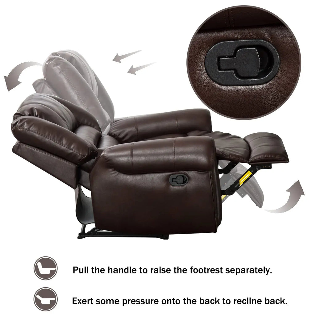 Classic Leather Recliner Chair Traditional Manual Sofa with Comfortable Arms And Back Single Seat，custom