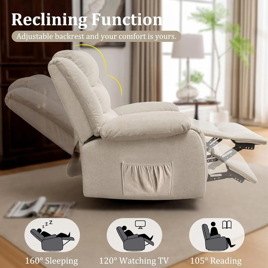 Oversized Recliner Chair, Extra Wide Rocking Chair with Massage and Heat, 360° Swivel Rocker Recliner for Adults,, Custom
