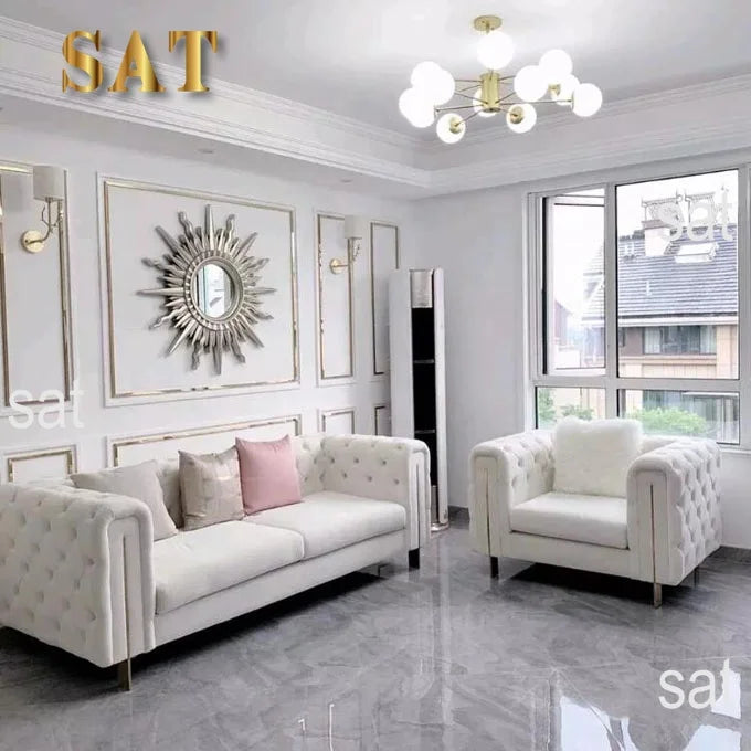 Hot Selling Gilt Velvet Fabric Sofa Design Blue Sofasets Modern Livingroom Furniture Set