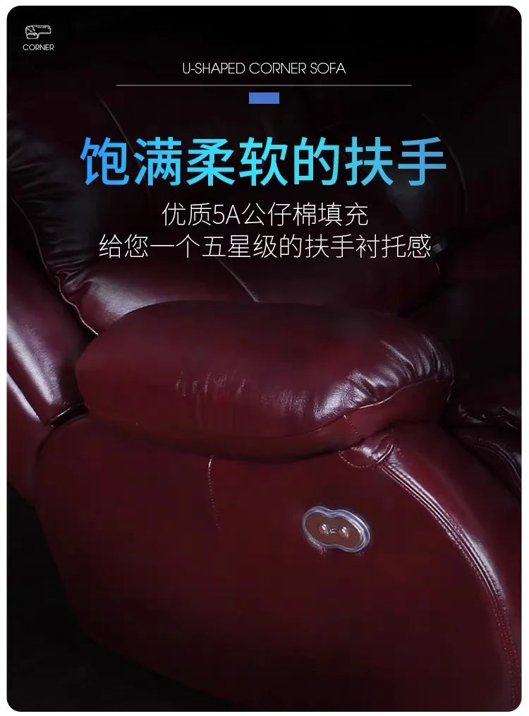 Living Room Sofa Set Recliner Leather U Shaped Sectional Sofa, Electric Recliner Sofa Set