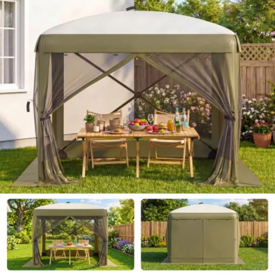 Feet 6-Sided Pop Up Gazebo Screen Tent with Mesh Panels
