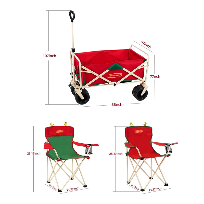 Christmas atmosphere beach stool, convenient camping folding chair camping cart, lightweight Christmas dining chair living chair