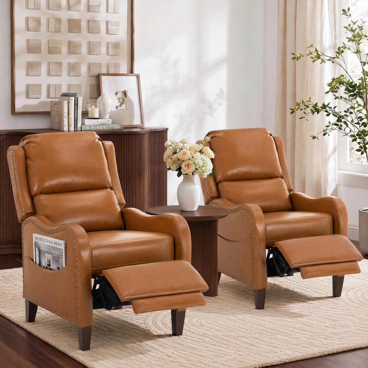 （Local US Inventory）Push Back Recliner Chair Faux Leather Reclining Armchair a with Padded Seat and Lumbar Support