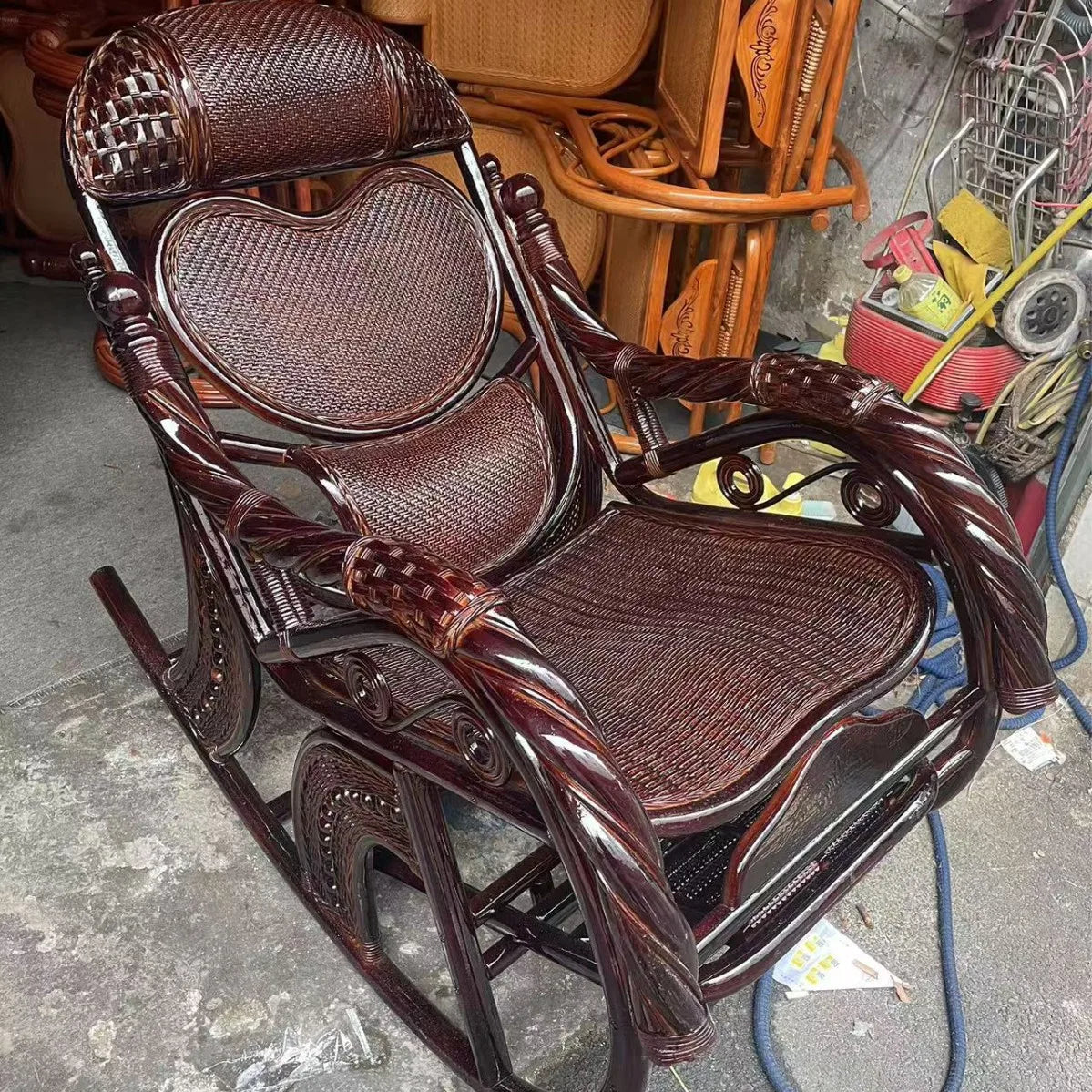 Home Balcony Leisure True Vine Elderly Rocking Chair Reliable Back Braided Rattan Chair Living Room