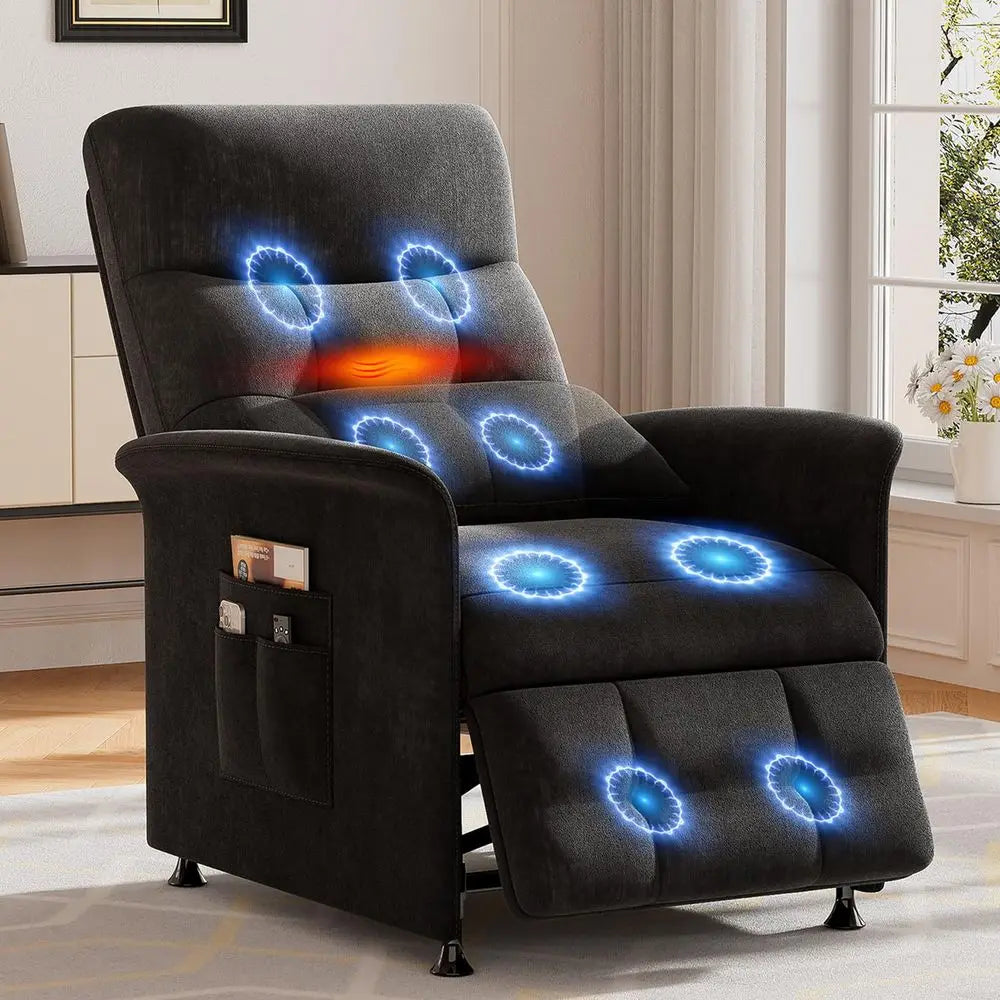Recliner Chair for Adults with Heat amp Massage Soft Fabric Electric Reclining Sofa with Remote Control, 3 Side Pockets, 180 La