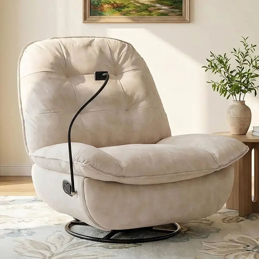 Beige Oversized Swivel Rocker Recliner with Armrest and Padded Holder for Living Room or Nursery