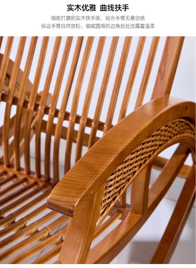 Rattan rocking chair Adult leisure recliner Natural rattan Xiao real rattan free chair Elderly solid wood new Chinese rocking ch