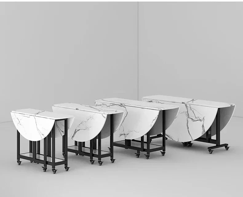 Home Folding Dining Table Set with Chairs Mobile Round Furniture Modern Kitchen Living Room Light Luxury Simple Portable