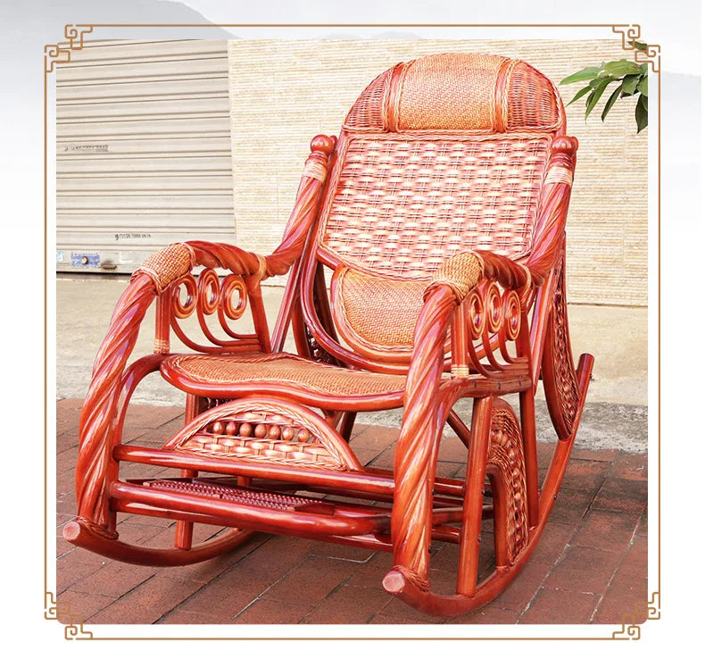 Balcony Siesta Elderly Natural Rattan Chair Rocking Chair Leisure Easy Chair Household