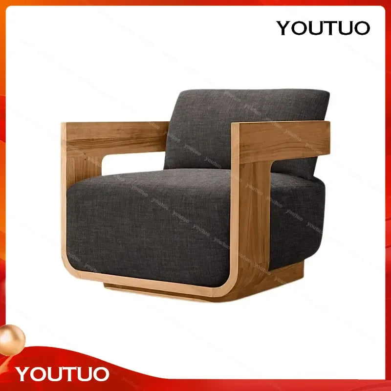 Nordic Outdoor Teak Sofa Set Solid Wood Waterproof Leisure Sofa and Coffee Table Combo for Villa Courtyard Homestay Patio