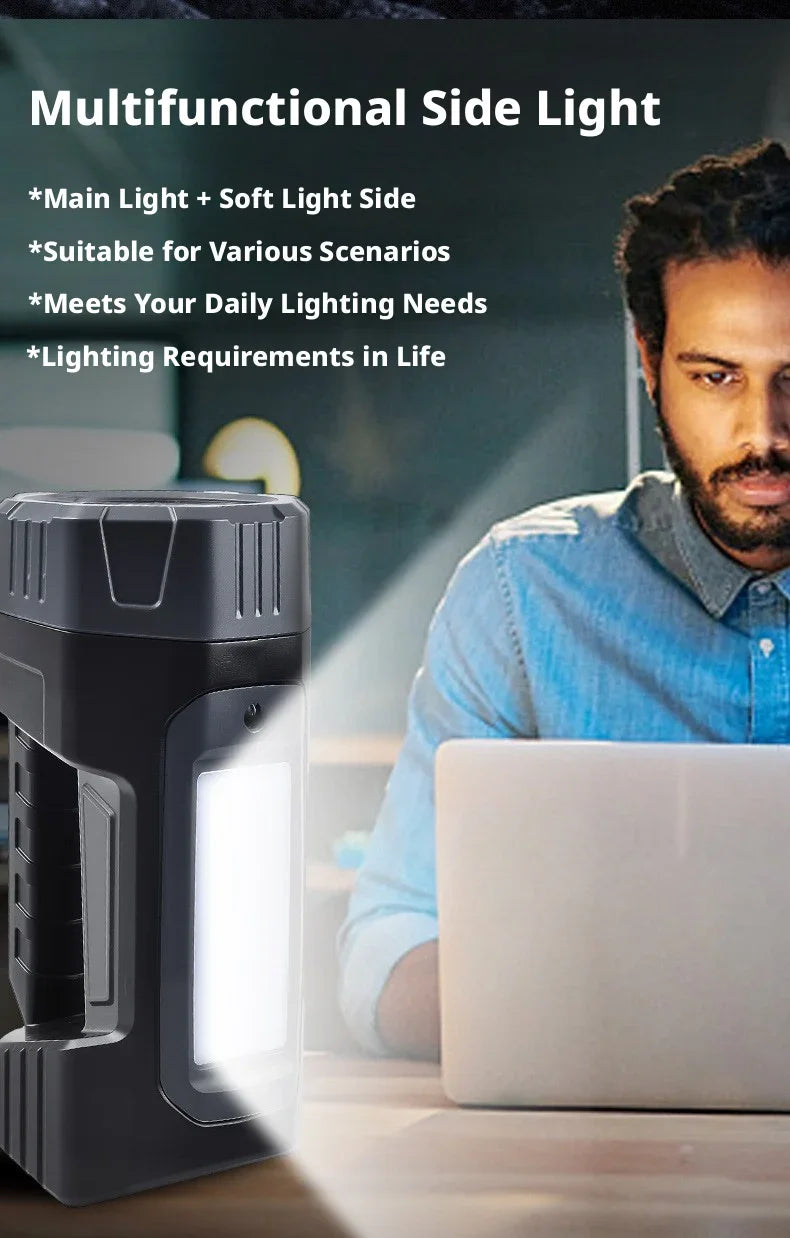 Solar Powered High Power Flashlight, Portable Ultra-Bright Strong Light Flashlight with Long Endurance Battery for Home Outdoor
