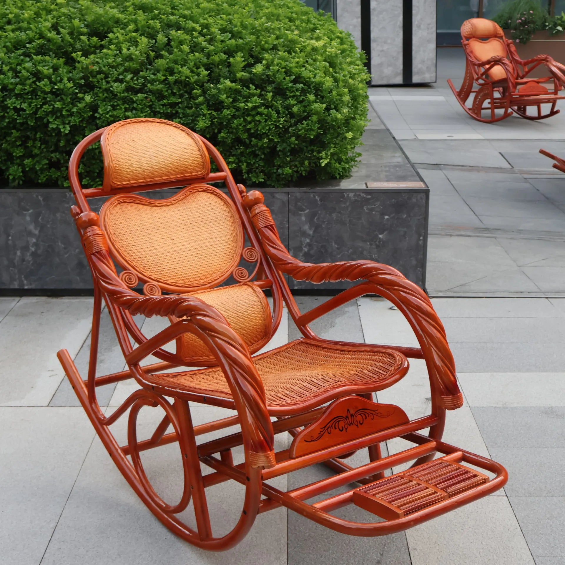 Natural rattan rocking chair elderly recliner balcony
