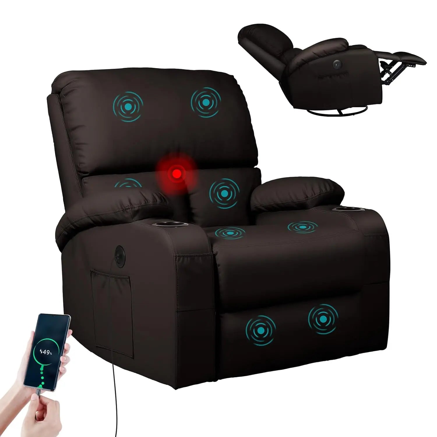 #Rocking Recliner Chair Massage Heat Swivel Living Room Bedroom Nursery
