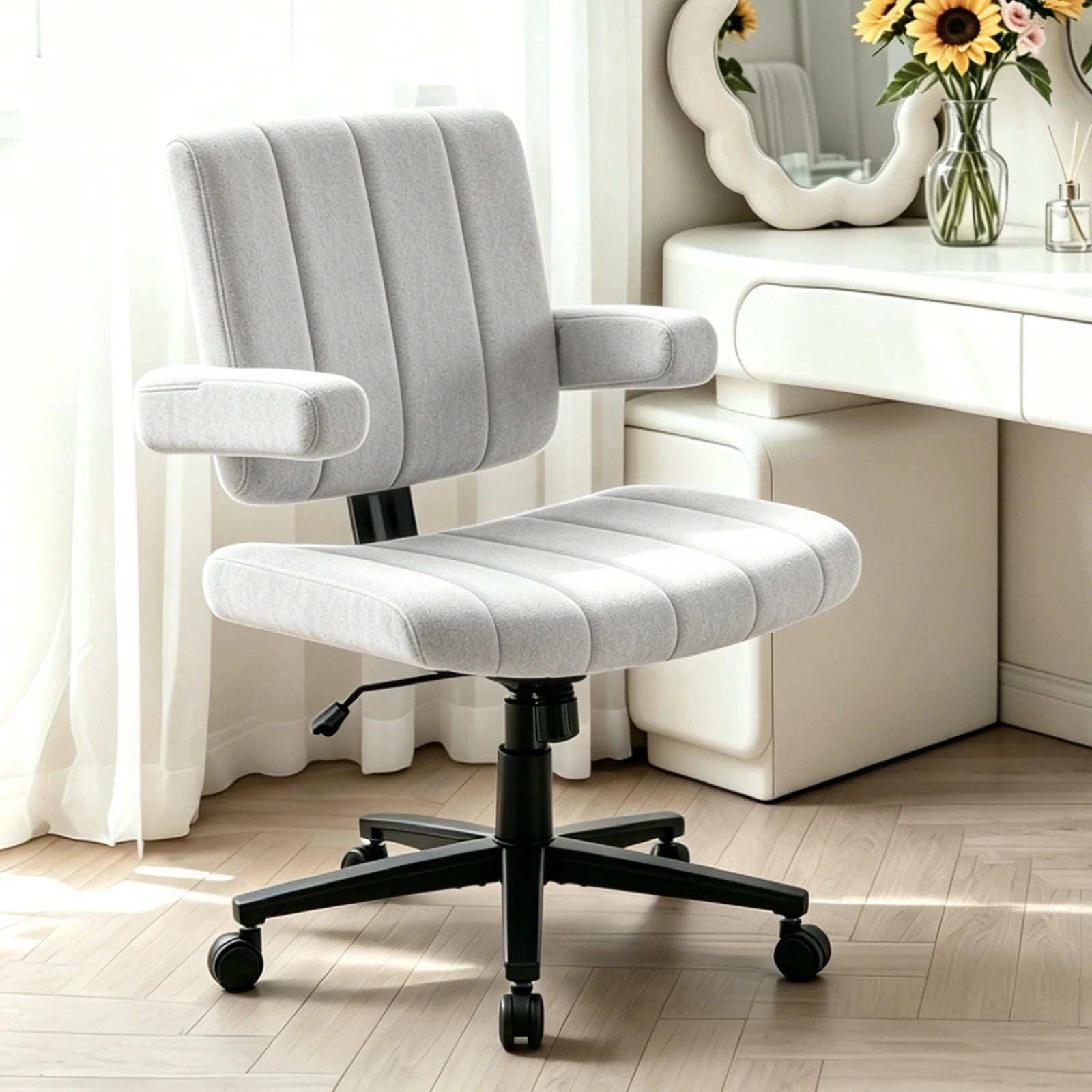 VIGOSIT Criss Cross Chair, Anti-Grip fabric Comfort Cushion Modern Tailor Seat chair for Office,Cute Vanity Swivel Chair with Back Modern Fabric with Wheels Swivel Task Home Gaming Chair