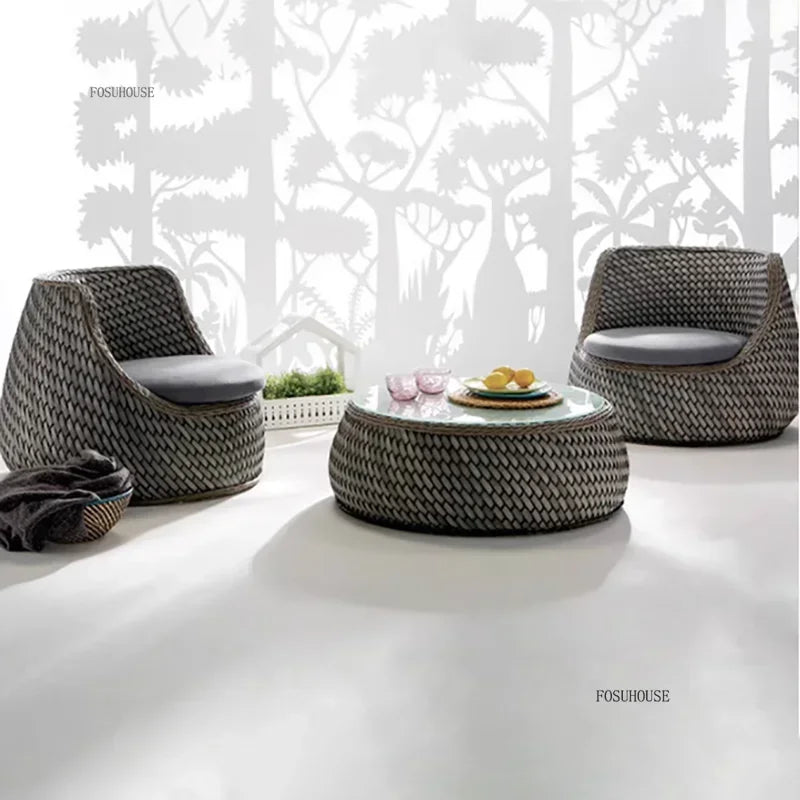 Nordic Outdoor Garden Sofa Double Rattan Sofa Chair Leisure Balcony Courtyard Waterproof Sunscreen Sofa Chair Garden Furniture F