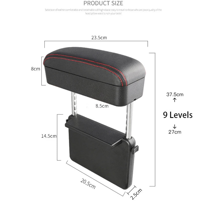 Car Seat Gap Armrest Box Height Adjustable Auto Elbow Support Arm Rest Cushion, PU Leather Car Center Console Storage Organizer