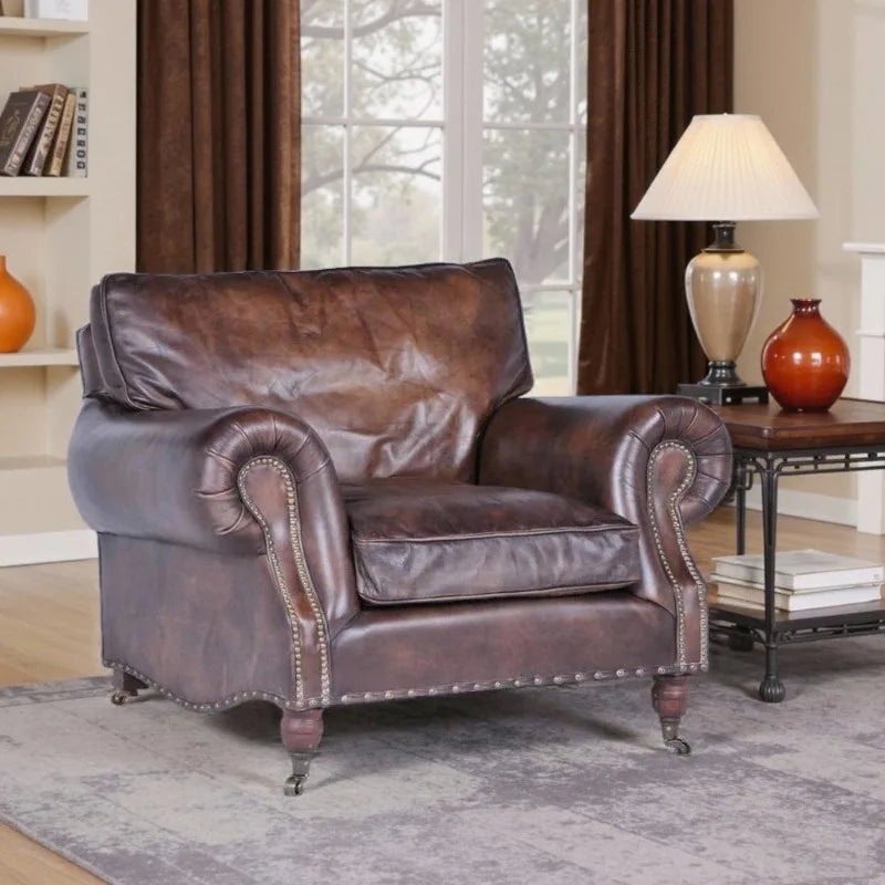 Medieval retro oil wax leather sofa living room single sofa living room sofa chair hotel reception