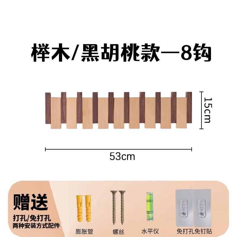 Wall Mounted Walnut Coat Rack Solid Wood Storage Rack Entry Porch Coat Rack Creative Piano Keys Home Decor