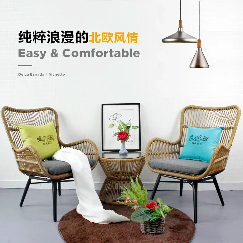 Rattan Chair Three Piece Set Balcony Table Combination Outdoor Furniture Armrest Single Rattan Sofa Recliner Patio Outdoor Chair