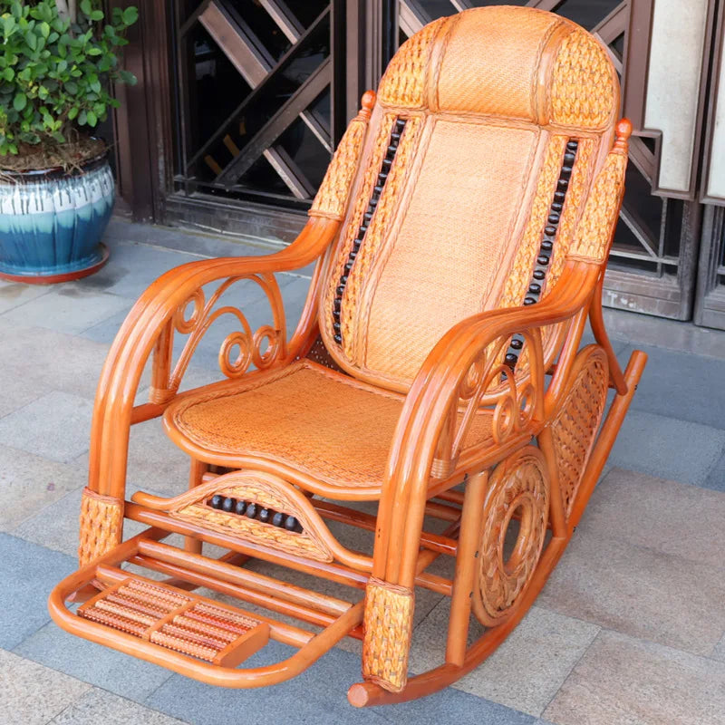 Natural rattan rocking chair sofa recliner lazy adult elderly chair living room