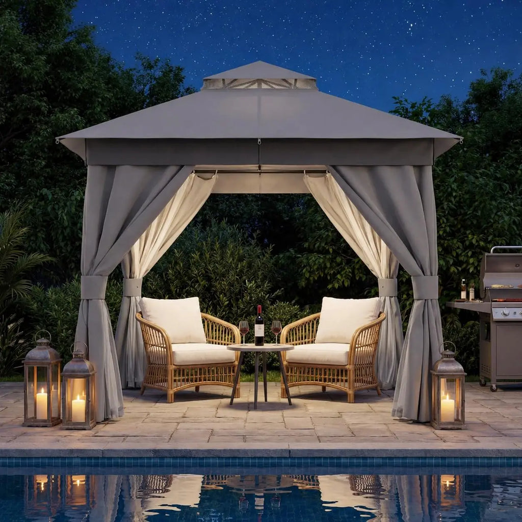 Outdoor Gazebo 8'x8' Heavy Duty Tent with Double Roofs, Mosquito Nettings Privacy Screens for Backyard Garden Deck, Customized