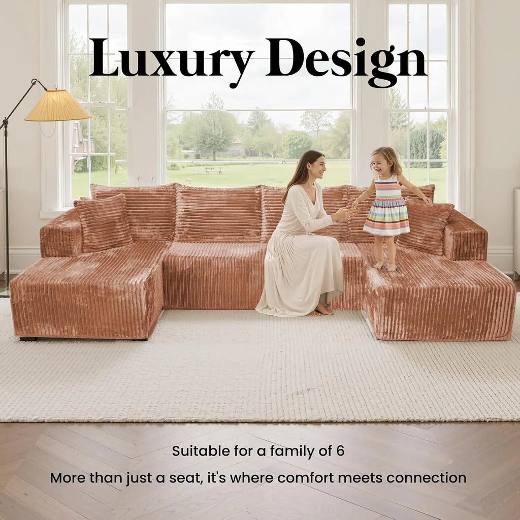 130'' U Shaped Sectional Couches for Living Room, Modular Boneless Cloud Sofa with 2 Chaise Lounges, 4-in-1, Customized