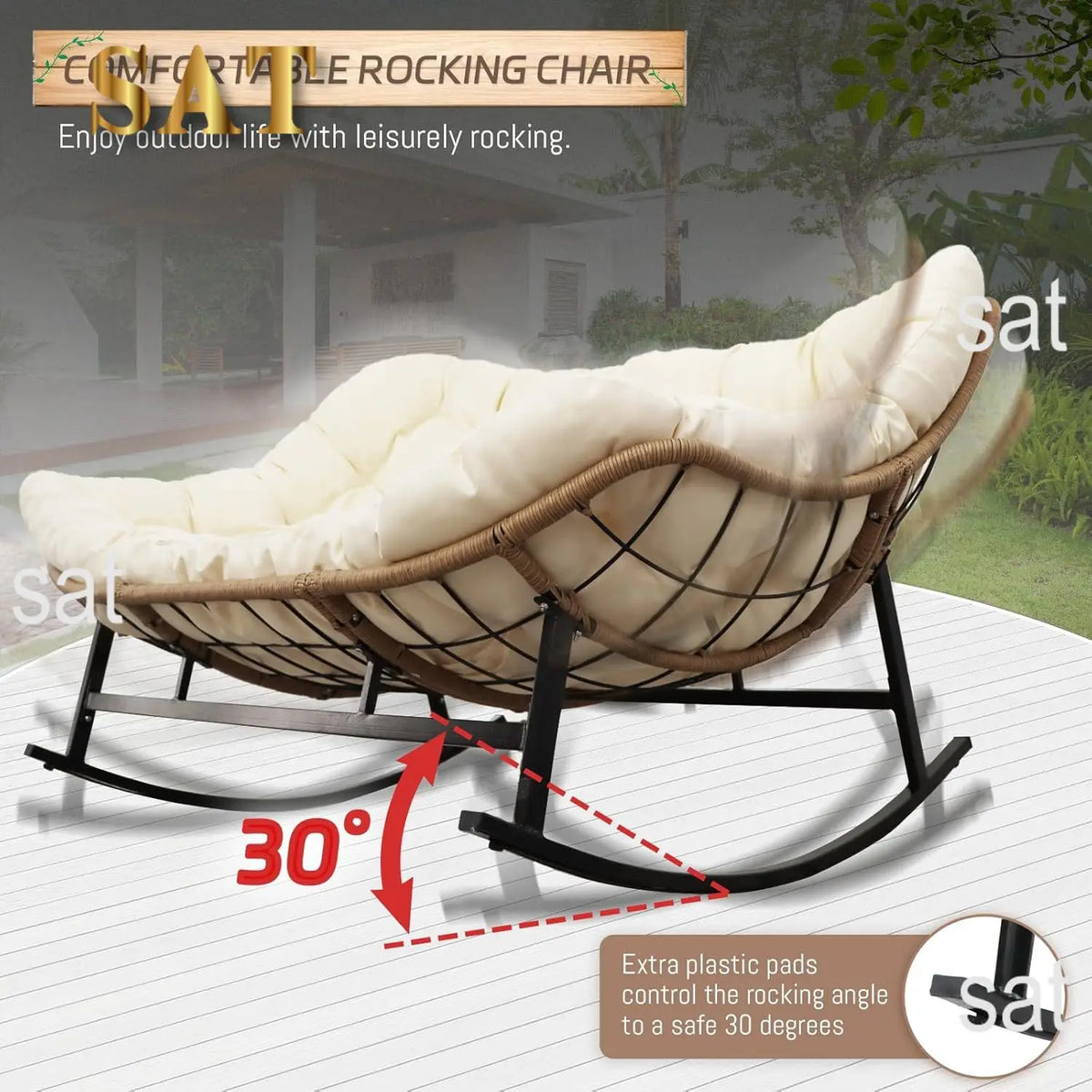 #Double Wide Rocking Chair with Cushion, Oversized Rattan Rocking Egg Chair Outdoor for 2, Extra Large 700, Customized