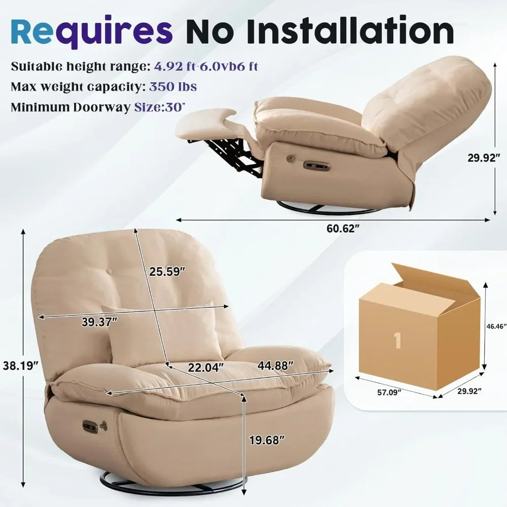 Smart Voice Control Electric Reclining Sofa Living Room Adults Modern Swivel Rocker Glider Chairs for，Oversized Recliner Chair