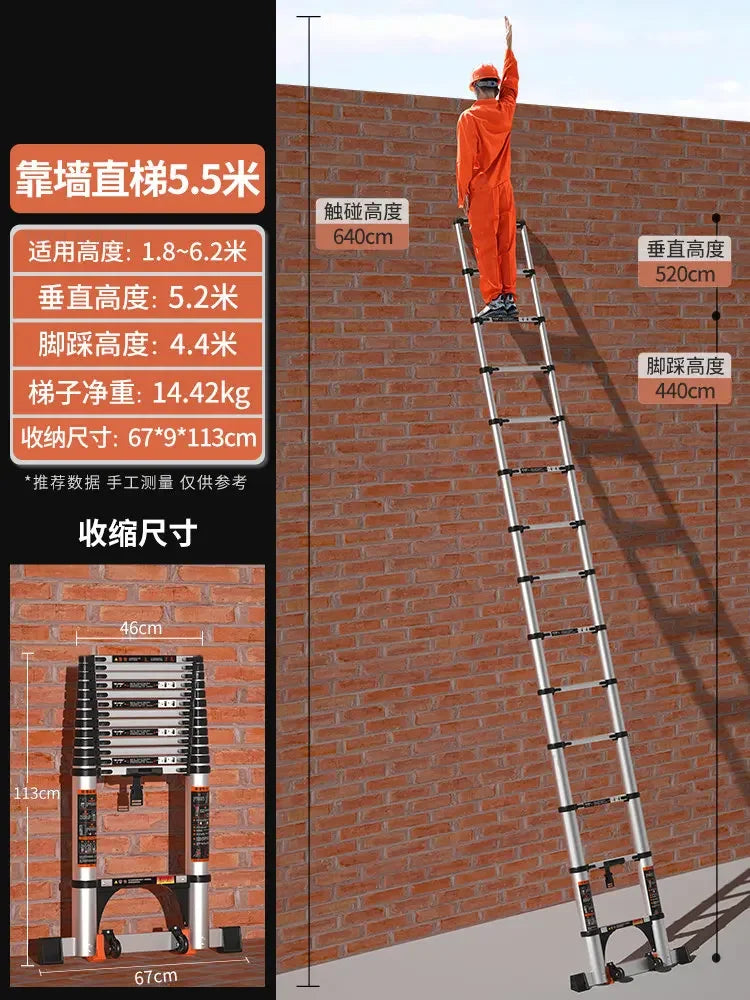 Aluminum Alloy Telescopic Ladder Thickened Stainless Steel Step Ladders Folding Lift Herringbone Ladder Home Portable Ladder B Y