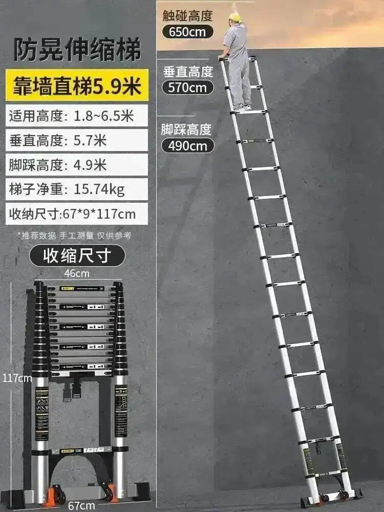 Engineering Multifunctional Aluminum Ladder Step Alloy Stools Home Folding Telescopic Ladder Portable Thick Herringbone Stairs