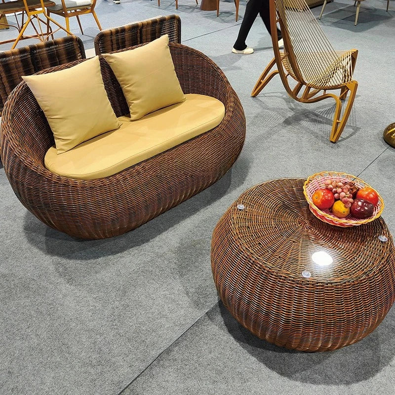 Outdoor rattan sofa combination courtyard leisure balcony rattan chair three-piece set, terrace furniture c