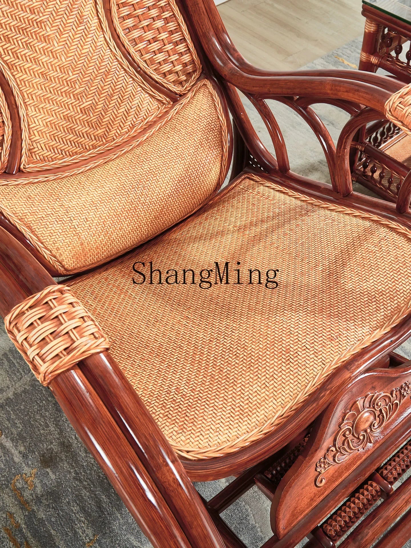 CL free balcony natural real rattan rocking chair lunch break classical single sofa