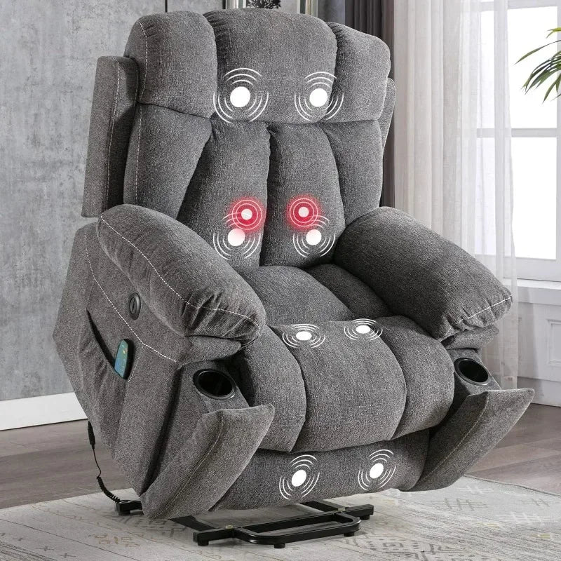 Large Power Lift Recliner Chairs with Massage and Heat for Elderly Big People