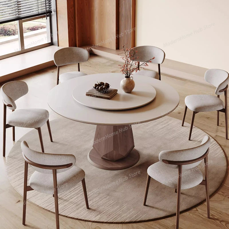 Retro Rock Dining Table Turntable Home Use Modern Simple Antique Style Solid Wood Round Table Mesa Comedor Extensible Furniture