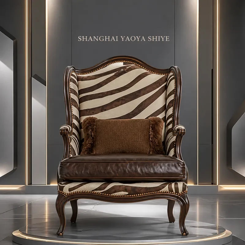 American Solid Wood Tiger Chair Custom Modern Living Room Leather Single Sofa Leisure Armchair Simple Design Furniture