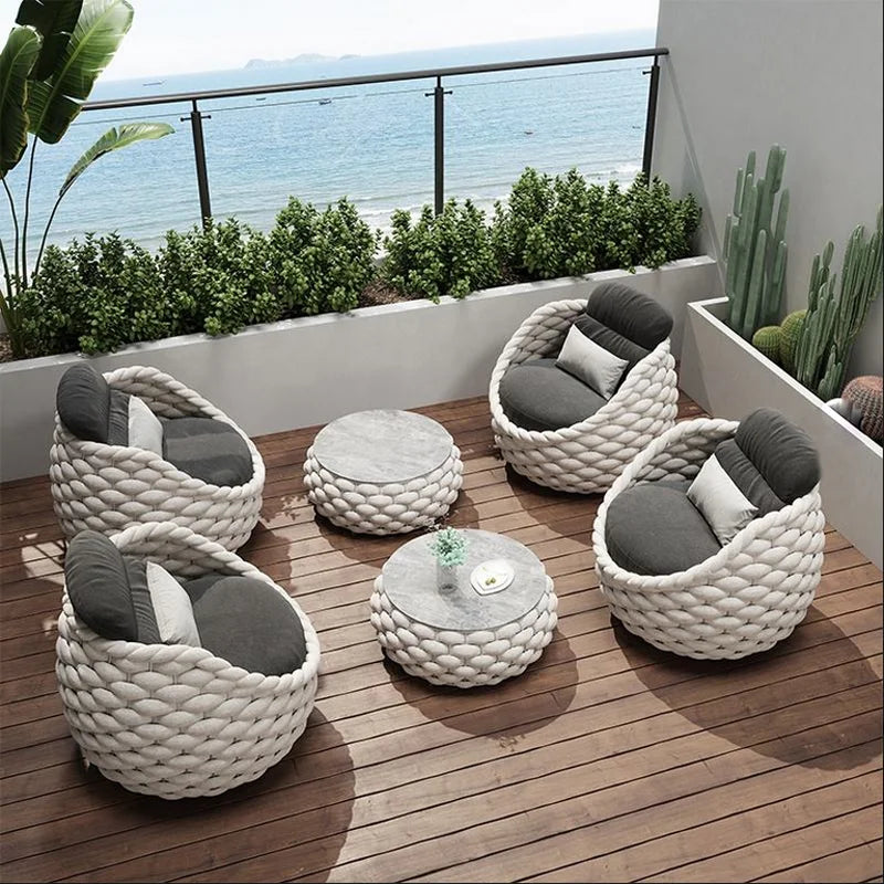 Modern Design Aluminium Rattan Garden Cushion Outdoor L Furniture Sets 4 Seater Patio Lounge Garden Sofas