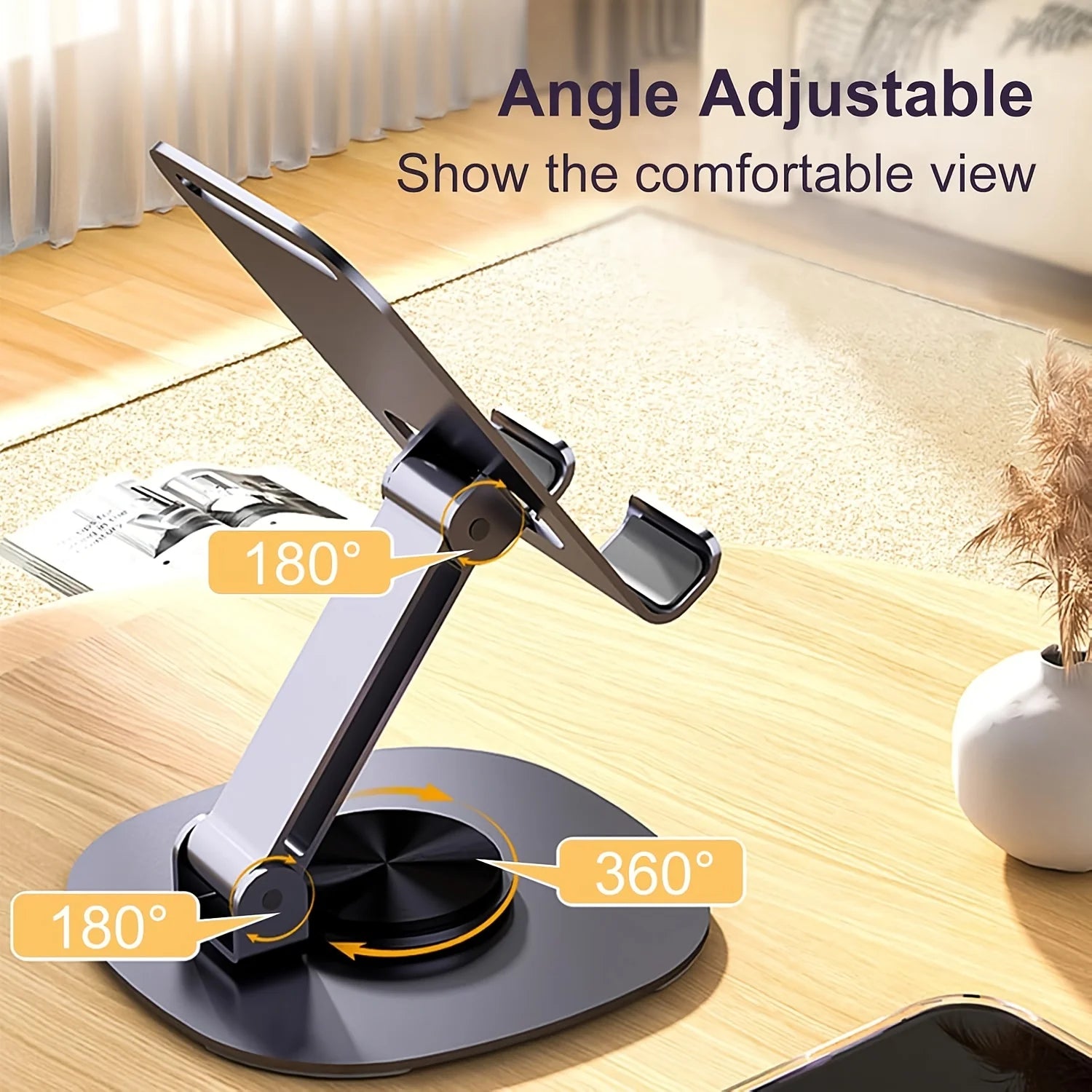 2pcs Folding Phone Stand, All-Metal Phone & Tablet Stand, 360-Degree Rotating Base with Silicone, Features Soothing Mechanical Sound, Perfect for Home, Office And Travel Use, Live Streaming, Selfie Sticks, Video Recording, Id