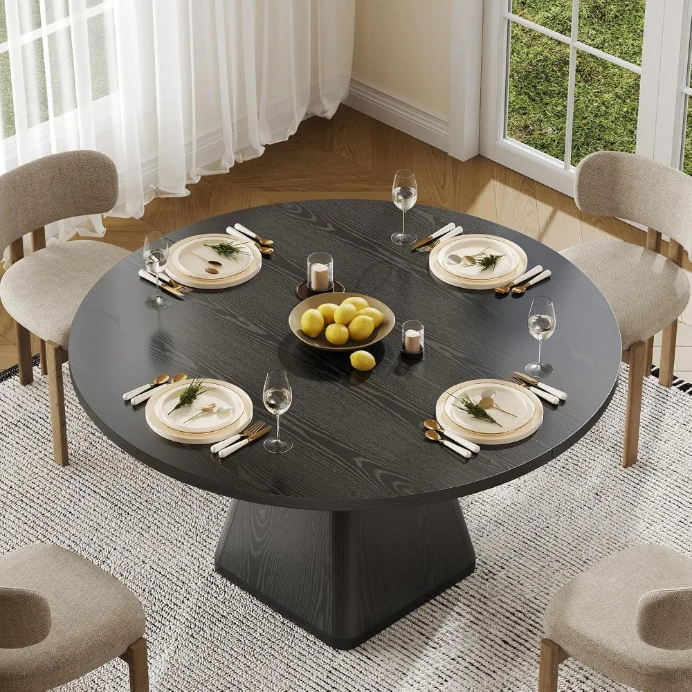 47 Inch Round Dining Table for 4-6,Square Pedestal Base,Black