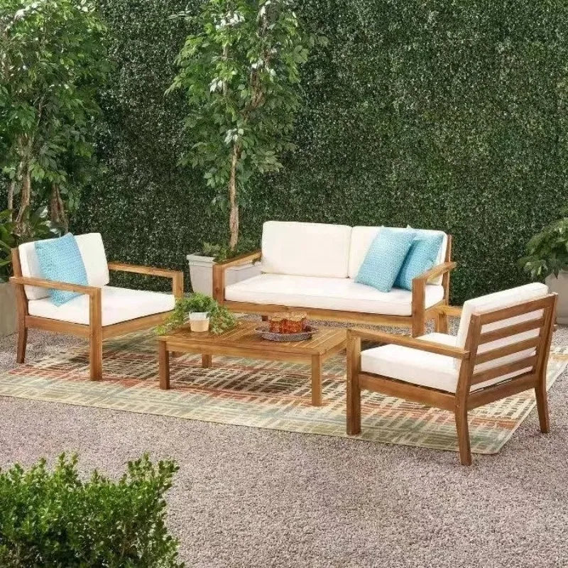 #Modern Teak Wood Outdoor Sectional Sofa Set Modular Eco-Friendly Durable Quick-Dry Waterproof Cushions for Garden Courtyard Use