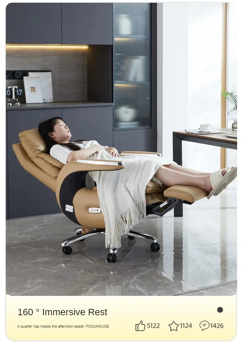 Nordic Designer Leather Boss Office Chairs Comfortable Leather Back Computer Chairs Lunch Break Gaming Chairs office Furniture A
