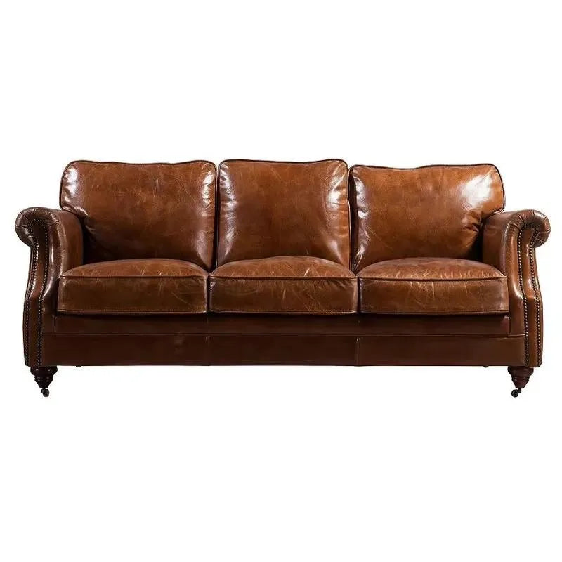 Retro Leather Double Sofa with Armrests
