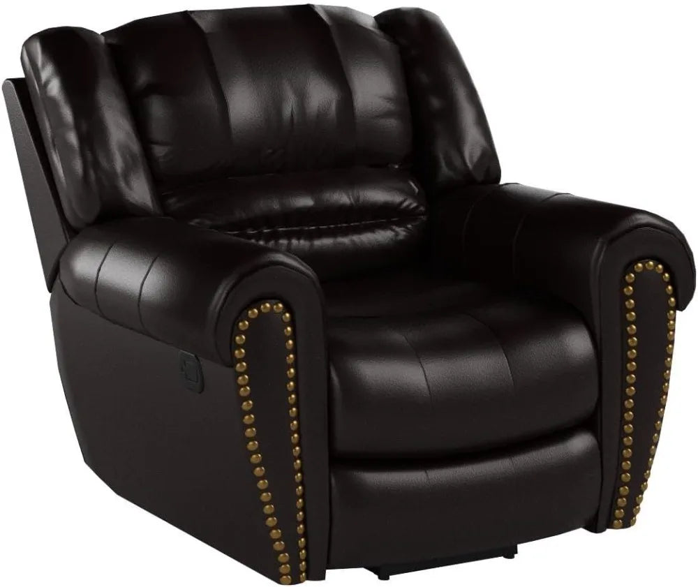 Leather Recliner Chair for Living Room, Manual Single Sofa with Footrest, Brown
