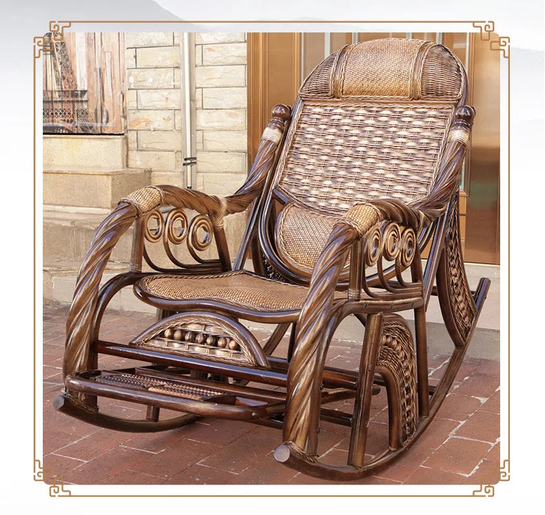 Balcony Siesta Elderly Natural Rattan Chair Rocking Chair Leisure Easy Chair Household