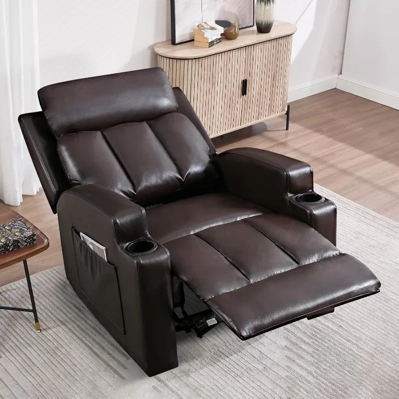 CANMOV Manual Recliner Chair with Massage and Heat,Breathable Leather Recliner Chair with Armrest and Backrest