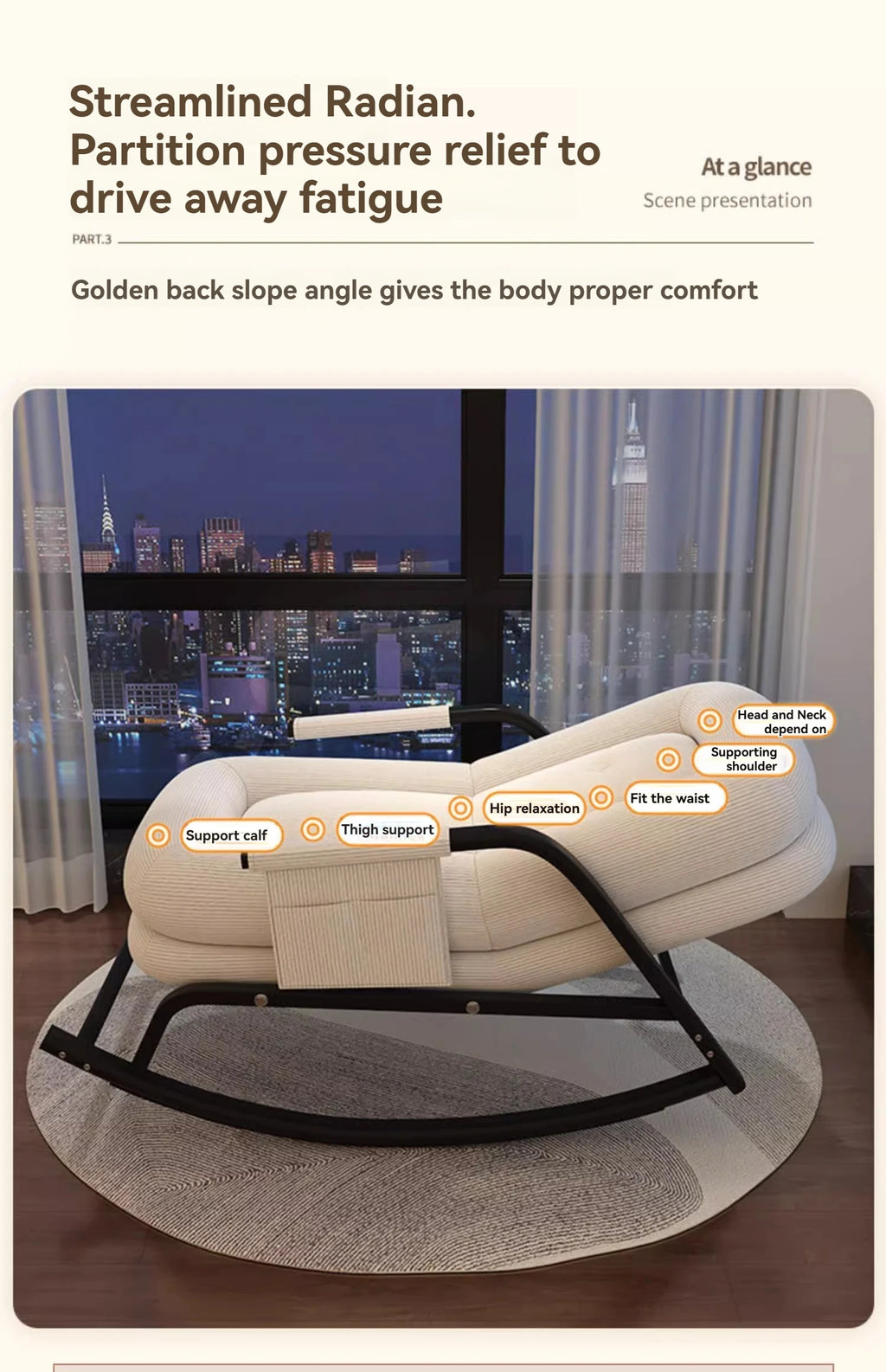 ASwinging Chair, Lounge Chair, Adults Can Sleep, Creamy Style Dog House Rocking Chair, Single Lazy Person, Home Small Sofa
